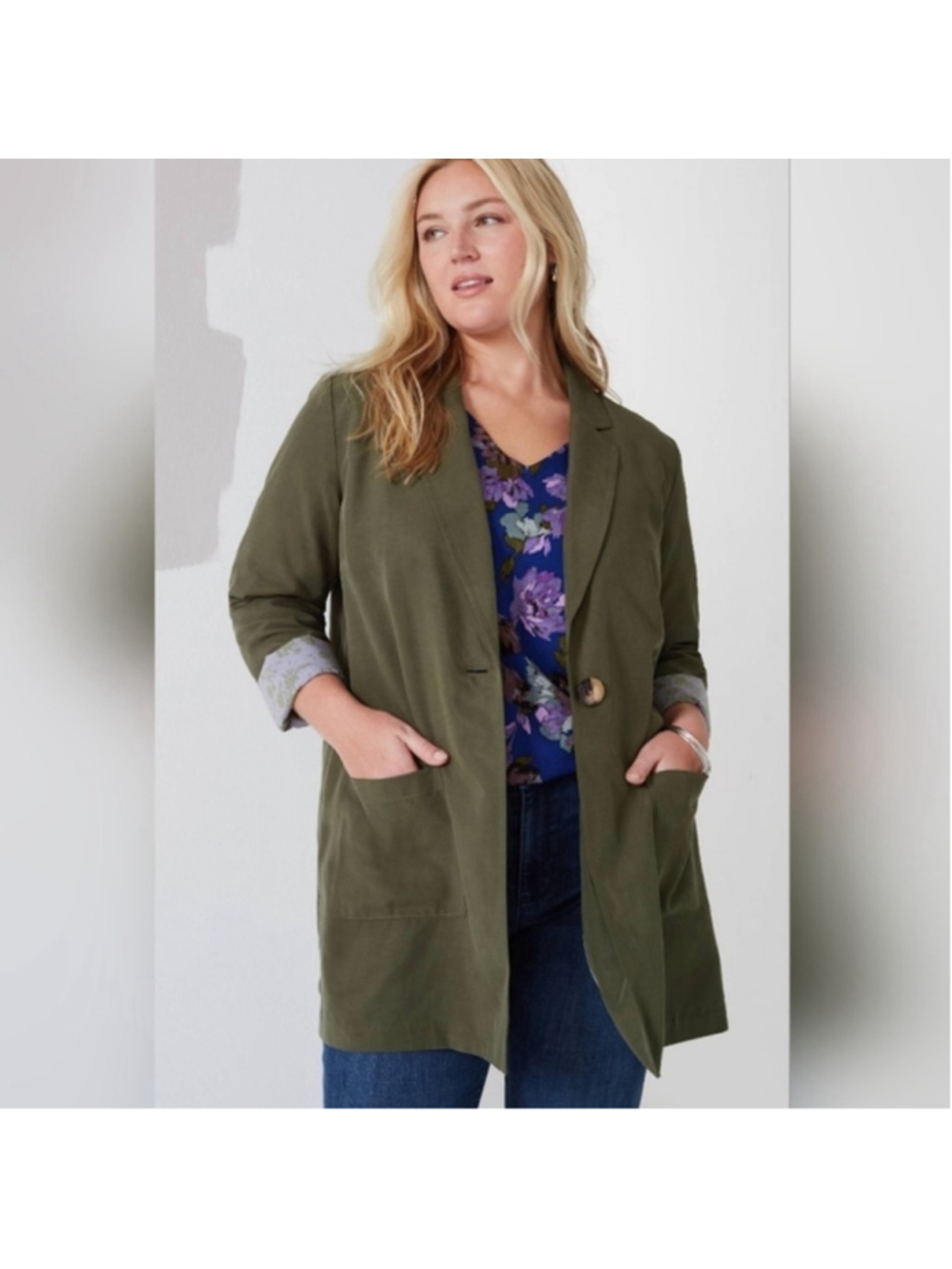 J.Jill army green bayleaf lightweight buttoned collared blazer size XL petite